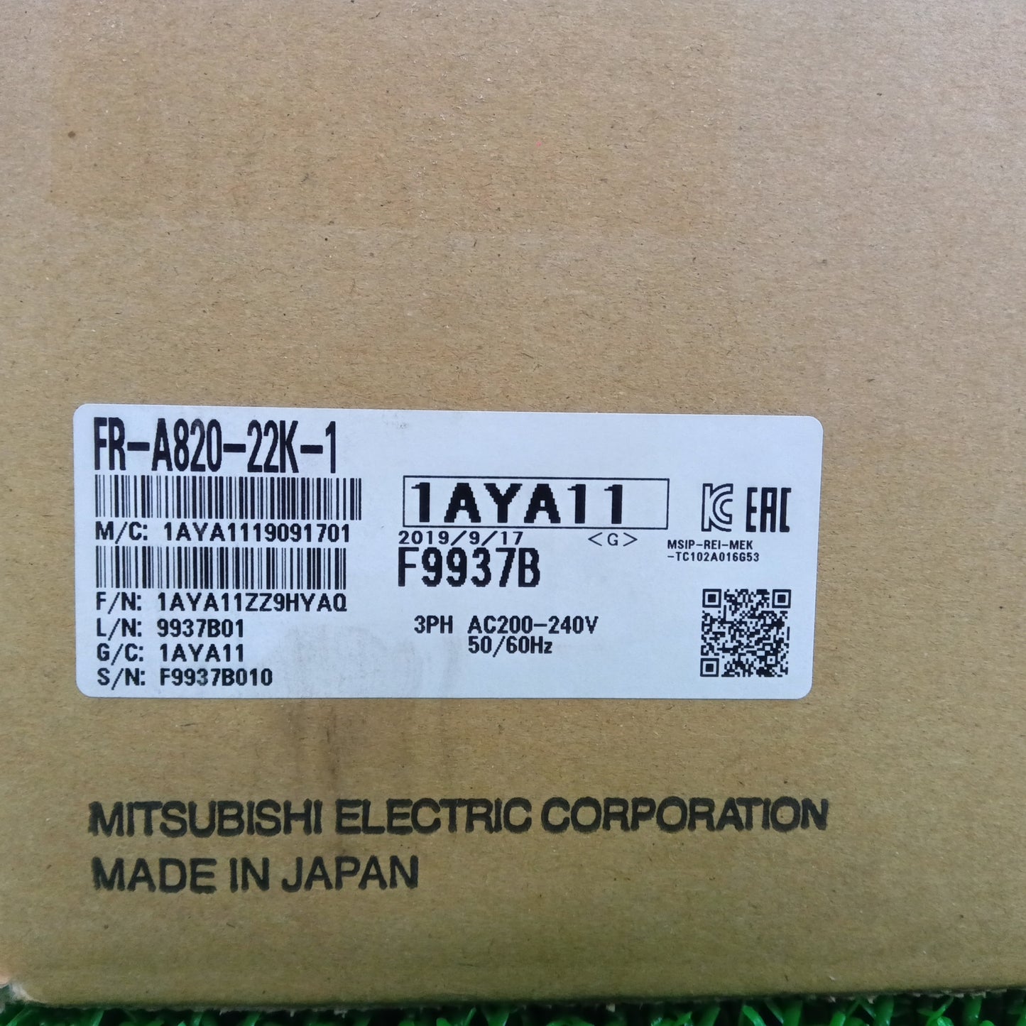 三菱電機 FR-A820-22K-1 インバーター 開封済未使用