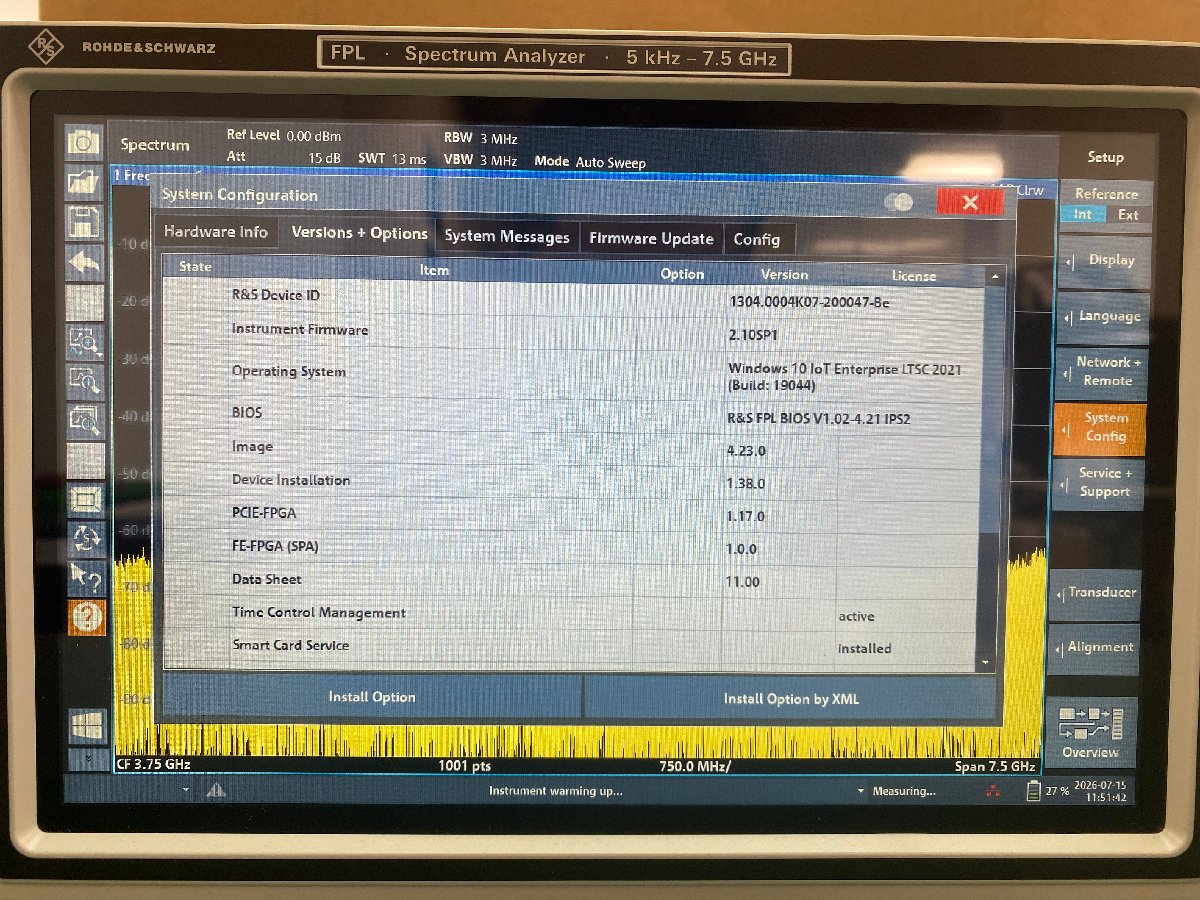 ローデ・シュワルツ FPL1007 一式 スペクトラムアナライザー 中古 オプション画面確認用 | 八雲機械工具